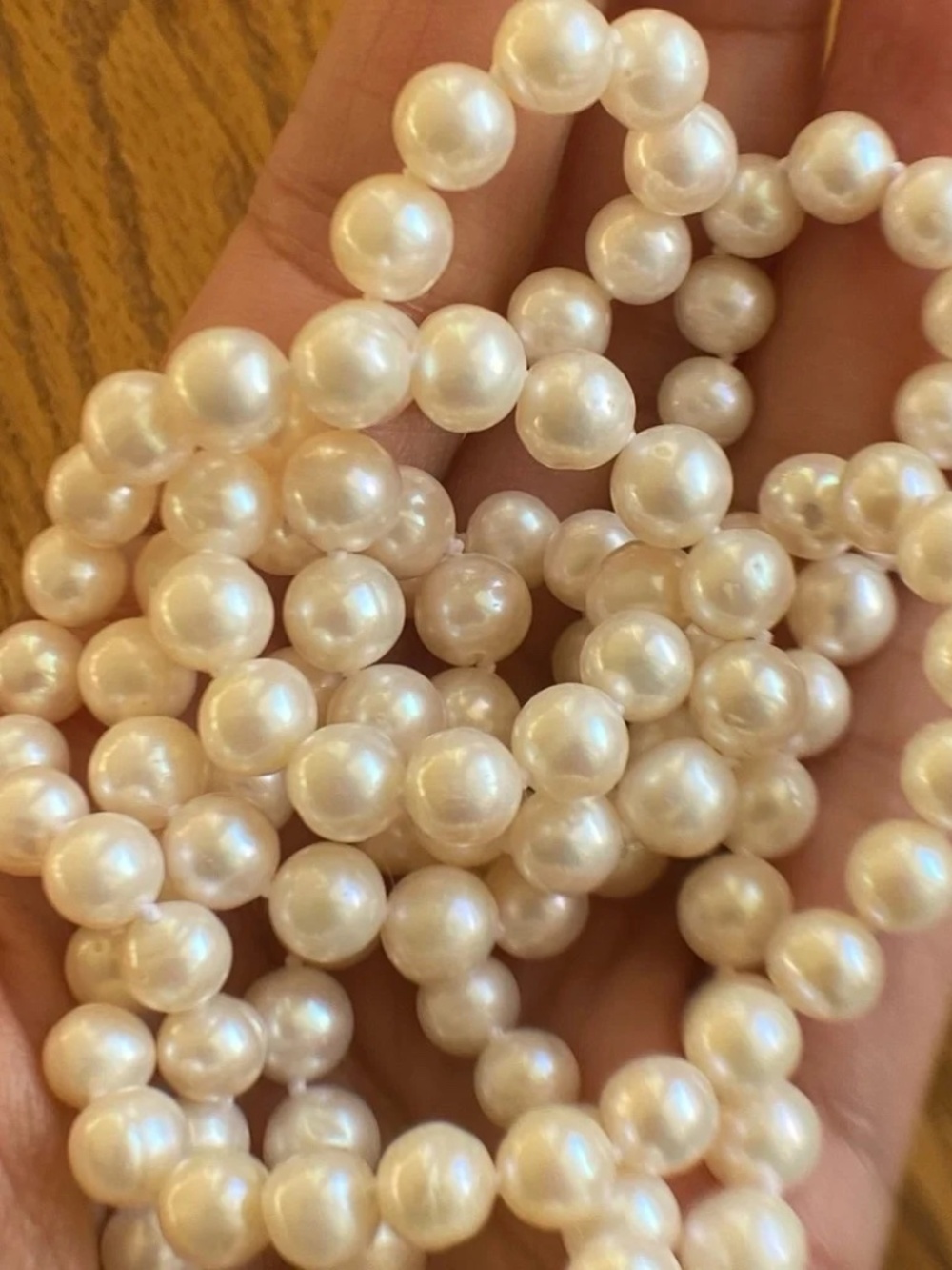 34" AA 7mm White REAL Cultured Pearl HAND KNOTTED Necklace - Picture 3 of 6